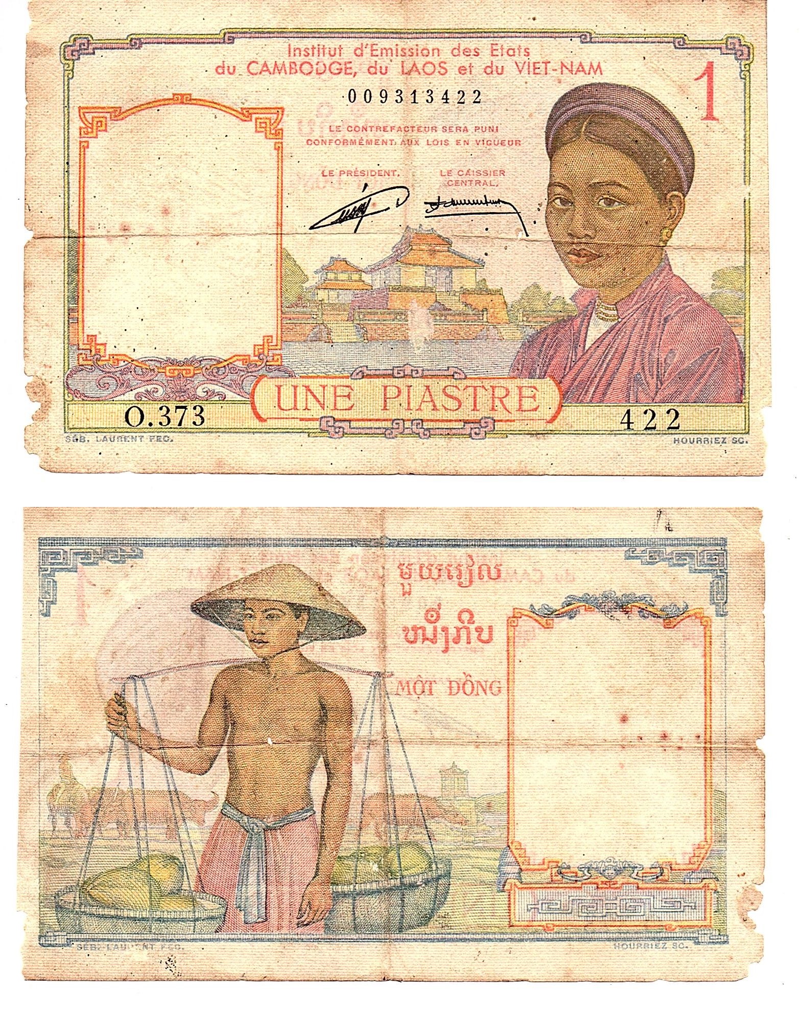 French Indochina #92/VG   1 Piastre / Riel / Kip / Đồng